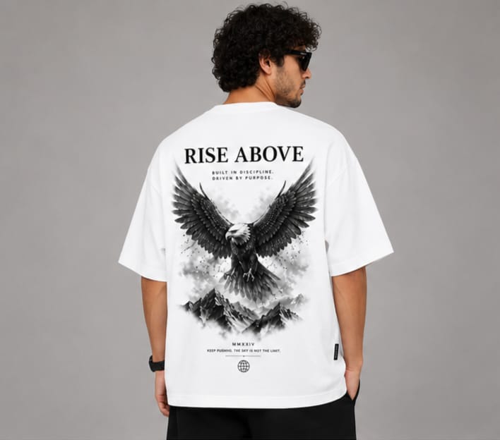 Men's Premium Eagle Print White Oversized Back Graphic Tee ( Full Back Print)