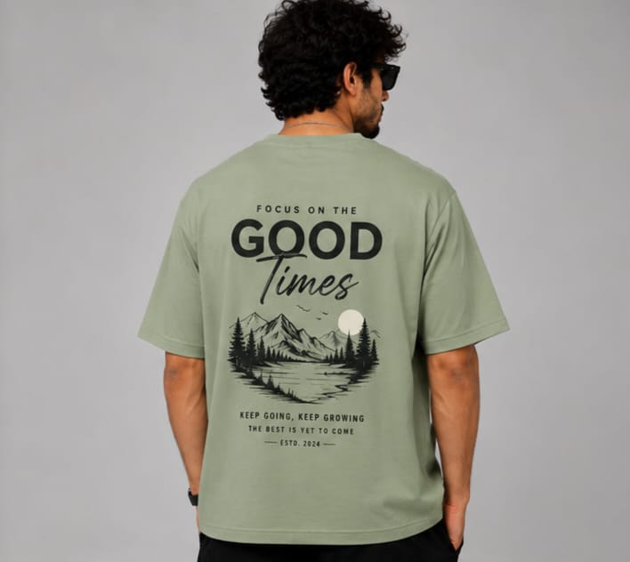 Men's Premium Good Times print Oversized Back Graphic Tee