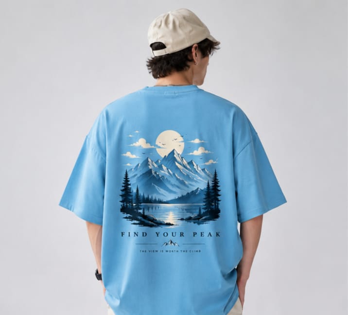 Men's Casual Oversized Mountain View Back Graphic Tee