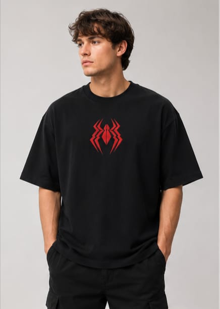 Men's Spider Logo Front Print Oversized T-Shirt