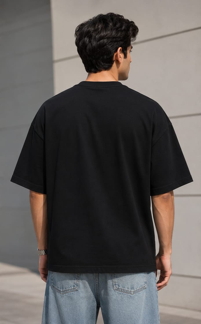 Men's Oversized Black Trishul Graphic T-Shirt